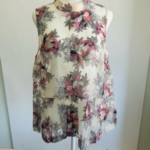 Anthropologie Sheer Sleeveless Dressy Top Floral Pink Black Cream NWOT SZ 8